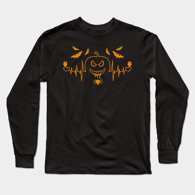 Halloween Heartbeat Pumpkin-Halloweenshirt Long Sleeve T-Shirt by GoodyBroCrafts